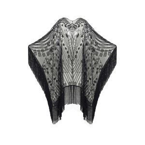 1920s Sequin Beaded Shawl Wraps Fringed Evening Cape Scarf For Wedding (black💫